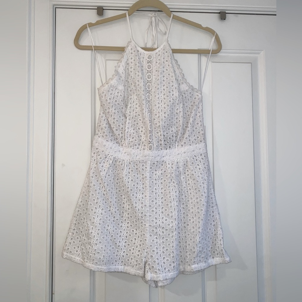 Aqua lace white romper - brand new with tags